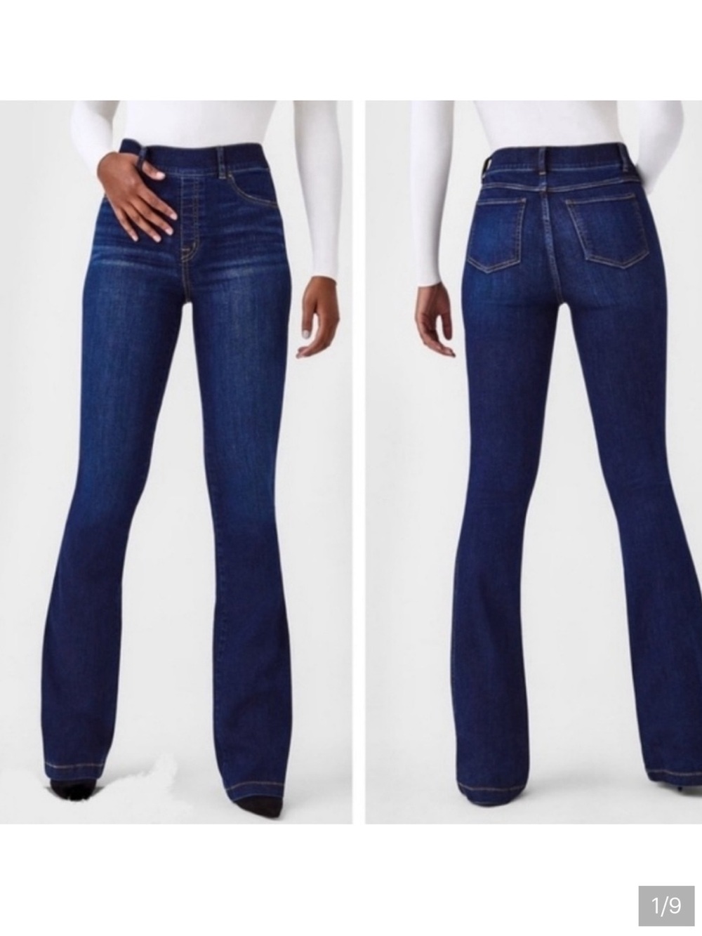 Spanx midnight shade High-Rise Dark Blue Flare Jeans tummy control shapewear M